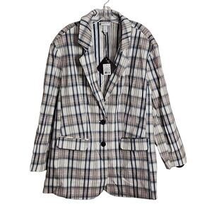 Ava & Viv Plaid Blazer in Neutral Tones